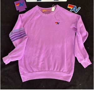 - NWT Aviator Nation Rugby Stitch Crew Sweatshirt-Neon Purple Small